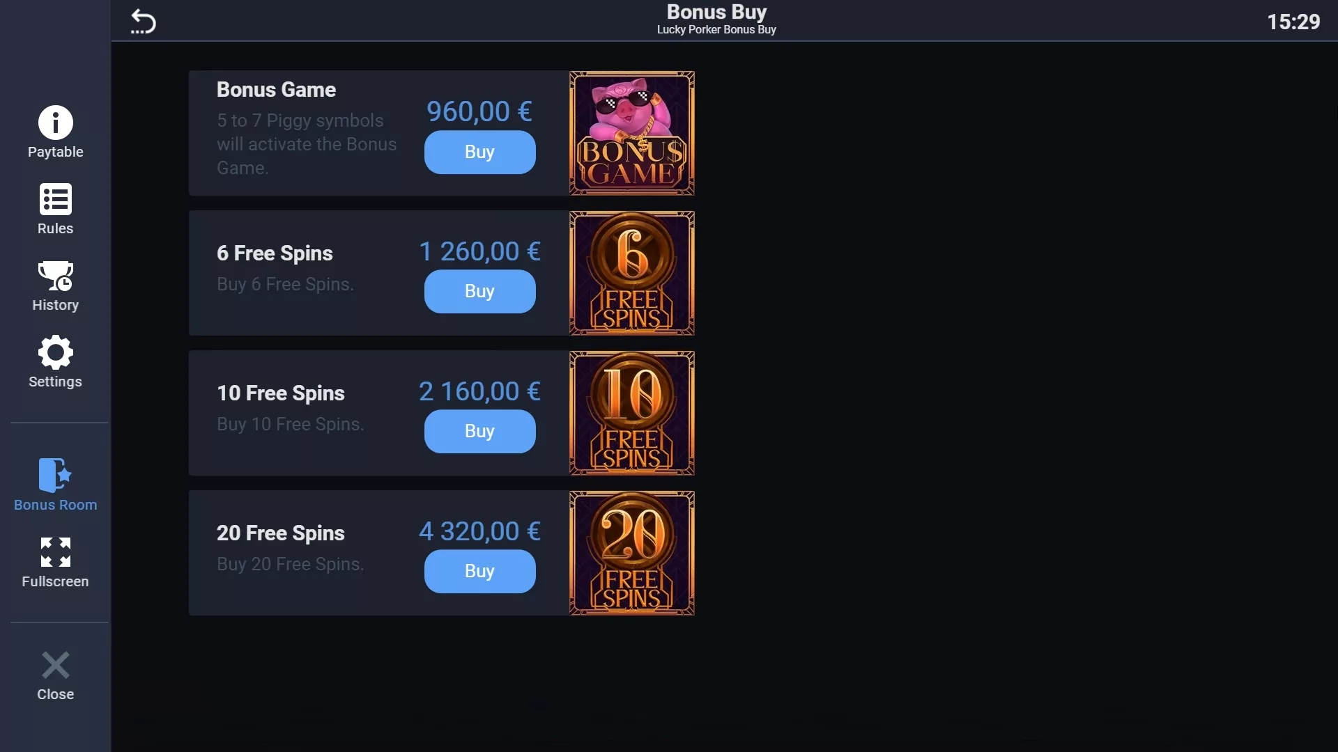 EVO Lucky Porker Bonus Buy Screenshot